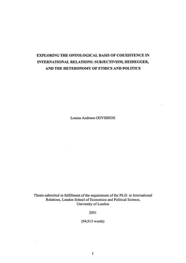 Exploring the Ontological Basis of Coexistence in International Relations: Subjectivism, Heidegger, and the Heteronomy of Ethics and Politics