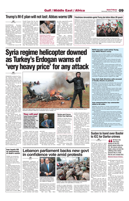 Syria Regime Helicopter Downed As Turkey's Erdogan Warns Of