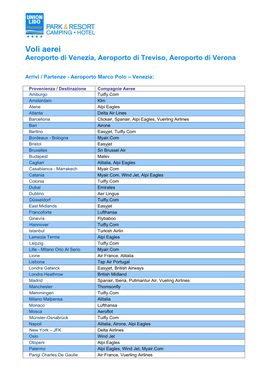 Voli Aerei Aeroporto Di Venezia, Aeroporto Di Treviso, Aeroporto Di Verona