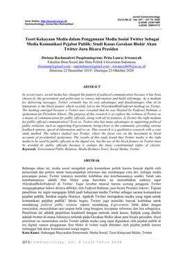 Teori Kekayaan Media Dalam Penggunaan Media Sosial Twitter Sebagai Media Komunikasi Pejabat Publik: Studi Kasus Gerakan Blokir Akun Twitter Juru Bicara Presiden