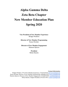 Alpha Gamma Delta Zeta Beta Chapter New Member Education Plan Spring 2020