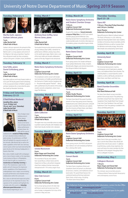 University of Notre Dame Department of Music Spring 2019 Season