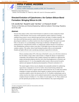 Directed Evolution of Cytochrome C for Carbon–Silicon Bond Formation: Bringing Silicon to Life