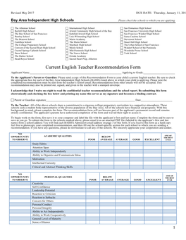 Current English Teacher Recommendation Form