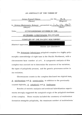 Cytotaxonomic Studies in the Artemisia Ludoviciana Polyploid Complex of the Pacific Northwest