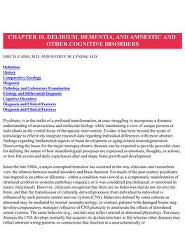 Chapter 10. Delirium, Dementia, and Amnestic and Other Cognitive Disorders