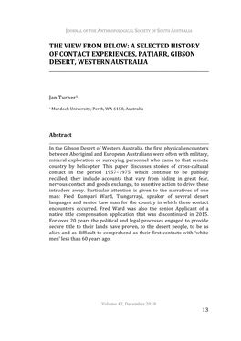 The View from Below: a Selected History of Contact Experiences, Patjarr, Gibson Desert, Western Australia ______