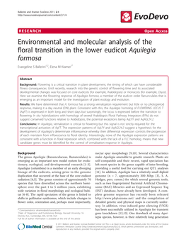 Environmental and Molecular Analysis of the Floral Transition in the Lower Eudicot Aquilegia Formosa Evangeline S Ballerini1,2, Elena M Kramer1*