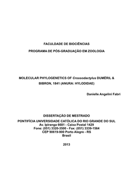 Faculdade De Biociências Programa De Pós-Graduação Em Zoologia