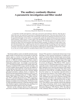 The Auditory Continuity Illusion: a Parametric Investigation and Filter Model