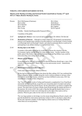 434 TERLING and FAIRSTEAD PARISH COUNCIL Minutes of The