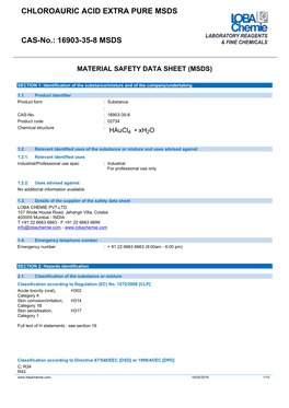 CHLOROAURIC ACID EXTRA PURE MSDS CAS-No