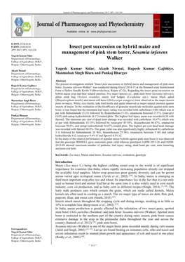 Insect Pest Succession on Hybrid Maize and Management of Pink