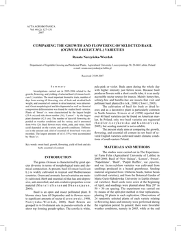 Ocimum Basilicum L.) Varieties