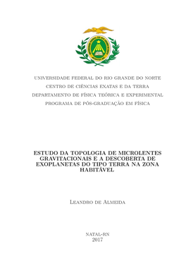 Universidade Federal Do Rio Grande Do Norte Centro De Ciências Exatas E Da Terra Departamento De Física Teórica E Experimental Programa De Pós-Graduação Em Física