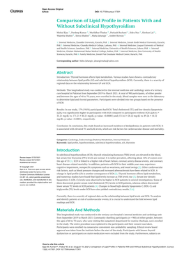 Comparison of Lipid Profile in Patients with and Without Subclinical Hypothyroidism