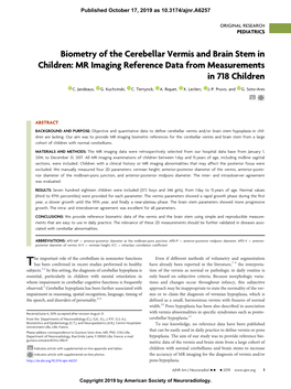 Biometry of the Cerebellar Vermis and Brain Stem in Children: MR Imaging Reference Data from Measurements in 718 Children