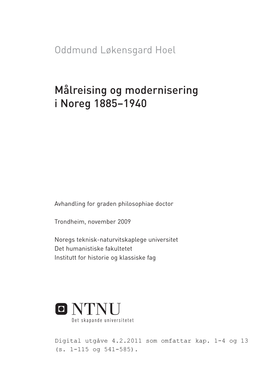 Målreising Og Modernisering I Noreg 1885–1940