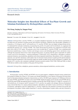 Molecular Insights Into Beneficial Effects of Tea-Plant Growth and Selenium Enrichment by Herbaspirillum Camelliae