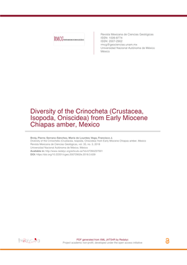 Diversity of the Crinocheta (Crustacea, Isopoda, Oniscidea) from Early Miocene Chiapas Amber, Mexico