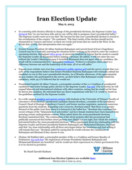 Iran Election Update May 6, 2013