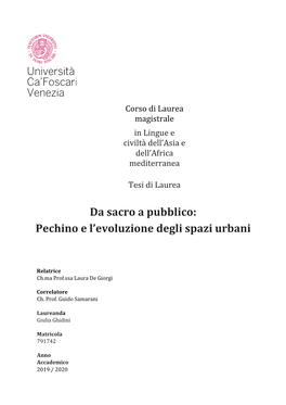 Da Sacro a Pubblico: Pechino E L'evoluzione Degli Spazi Urbani