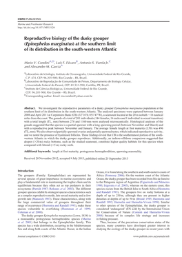 Reproductive Biology of the Dusky Grouper (Epinephelus Marginatus) at the Southern Limit of Its Distribution in the South-Western Atlantic