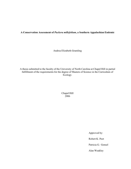 A Conservation Assessment of Packera Millefolium, a Southern Appalachian Endemic Andrea Elizabeth Gramling a Thesis Submitted To