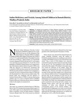 Iodine Deficiency and Toxicity Among School Children in Damoh District, Madhya Pradesh, India