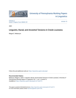 Linguistic, Racial, and Ancestral Tensions in Creole Louisiana