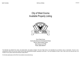 Available Property Listing City of West Covina