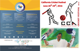 The California Cricket Academy Extends Its Warmest Thanks And