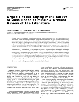 Organic Food: Buying More Safety Or Just Peace of Mind? a Critical Review of the Literature