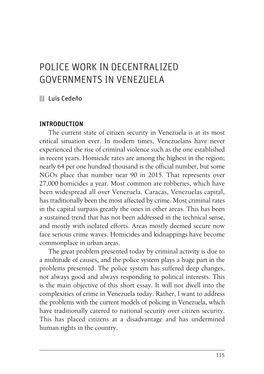 Police Work in Decentralized Governments in Venezuela