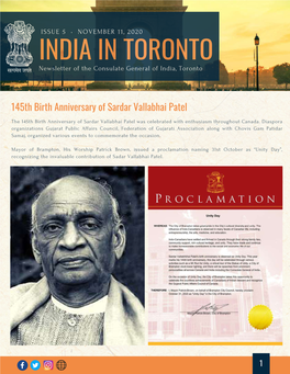 ISSUE 5 • NOVEMBER 11, 2020 INDIA in TORONTO Newsletter of the Consulate General of India, Toronto