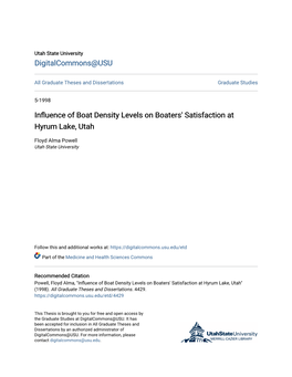 Influence of Boat Density Levels on Boaters' Satisfaction at Hyrum Lake, Utah