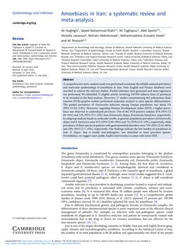 Amoebiasis in Iran: a Systematic Review and Meta-Analysis Cambridge.Org/Hyg