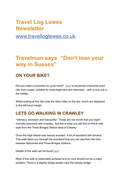 Travel Log Lewes Newsletter Travelman Says “Don't Lose Your