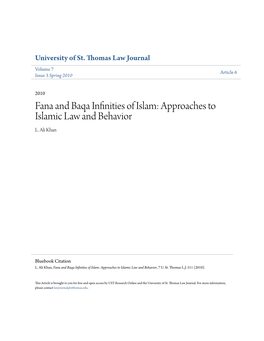 Fana and Baqa Infinities of Islam: Approaches to Islamic Law and Behavior L