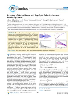 Interplay of Optical Force and Ray-Optic Behavior Between Luneburg Lenses † ‡ ‡ § ‡ ‡ Alireza Akbarzadeh,*, J