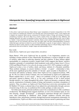 Queer(Ing) Temporality and Narrative in Nightwood