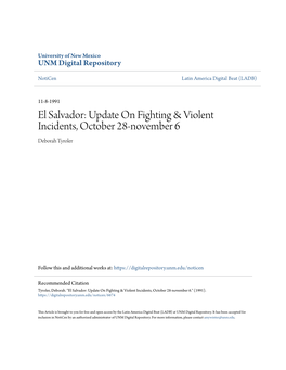 El Salvador: Update on Fighting & Violent Incidents, October 28-November 6 Deborah Tyroler