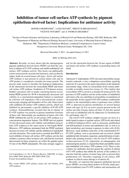 Inhibition of Tumor Cell Surface ATP Synthesis by Pigment Epithelium-Derived Factor: Implications for Antitumor Activity