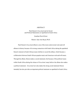 ABSTRACT Paul Simon's Graceland and Its Social and Political