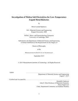 Investigation of Molten Salt Electrolytes for Low-Temperature Liquid Metal Batteries