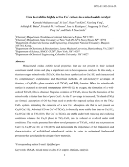 How to Stabilize Highly Active Cu Cations in a Mixed-Oxide Catalyst