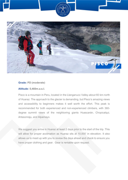 (Moderate) Altitude: 5460Masl Pisco Is a Mountain in Peru, Located in The