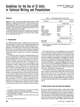 Guidelines for the Use of SI Units in Technical Writing and Presentations