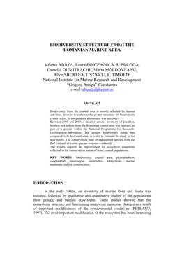 Biodiversity Structure from the Romanian Marine Area