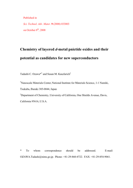 Chemistry of Layered D-Metal Pnictide Oxides and Their Potential As Candidates for New Superconductors